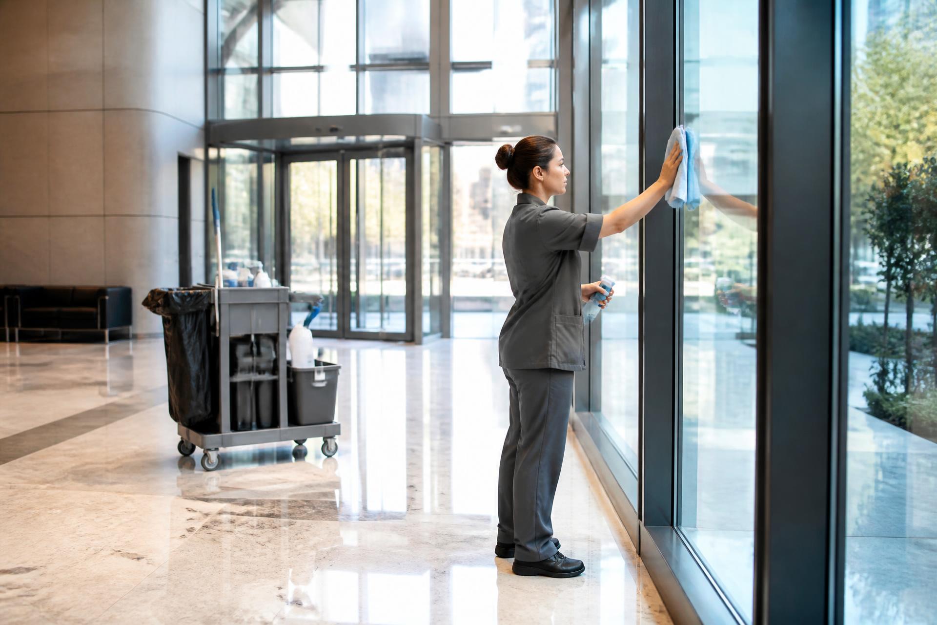 Commercial cleaning London — LilyMovir office cleaning contractors cleaning a modern corporate office